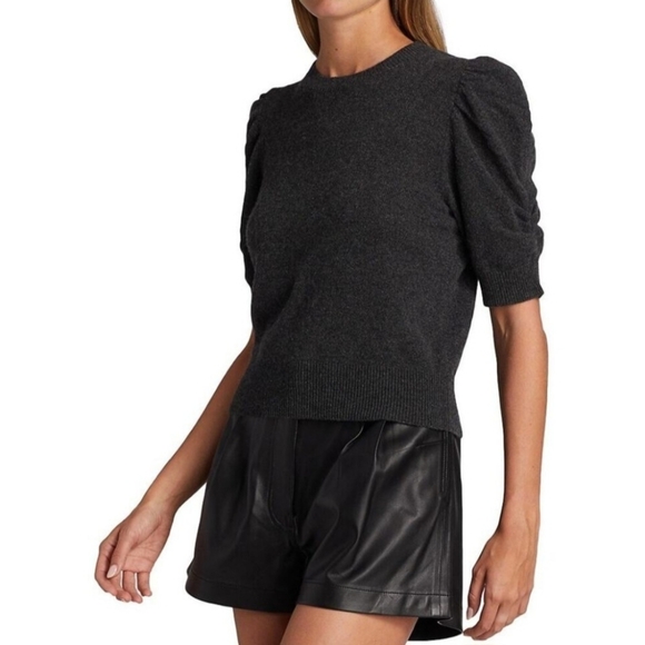 FRAME Ruched Sleeve Cashmere Sweater Top | LARGE - Picture 3 of 12